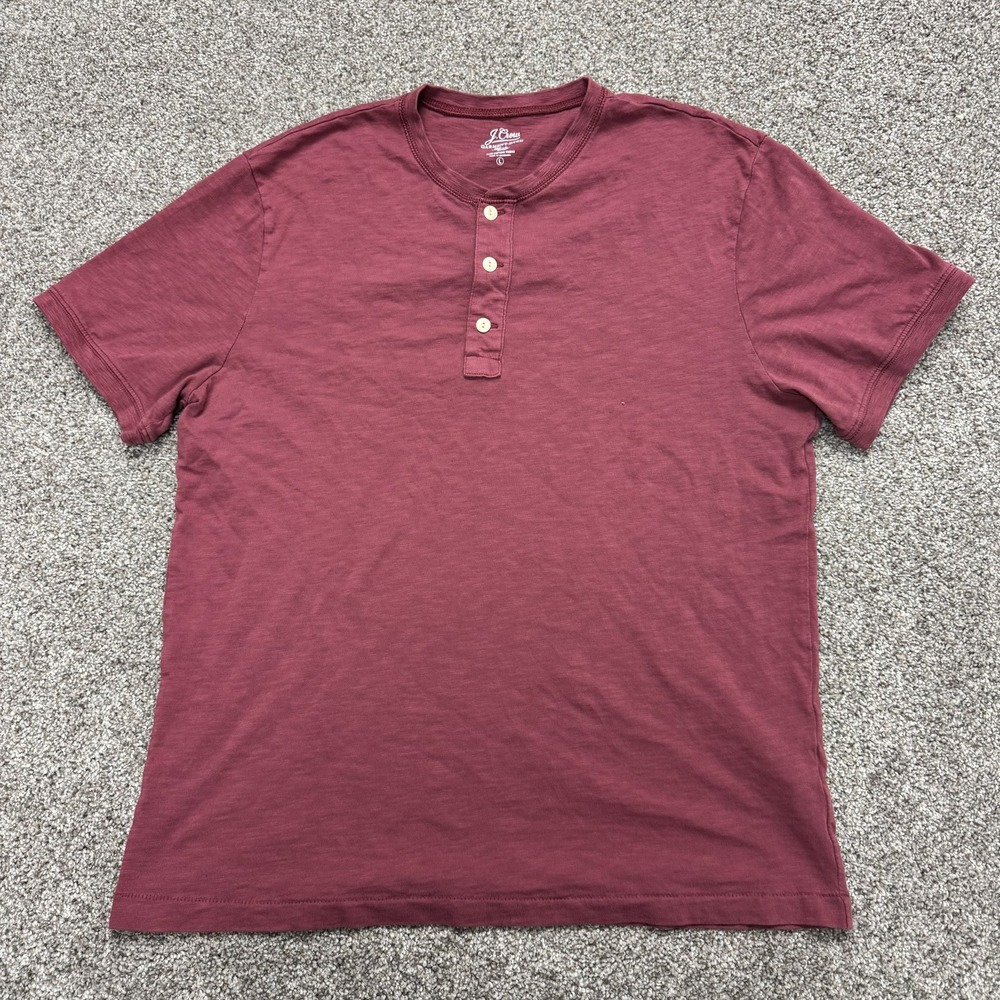 J.Crew Shirt Mens Large Red Short Sleeve Henley Tee T-Shirt Garment-Dyed Basic